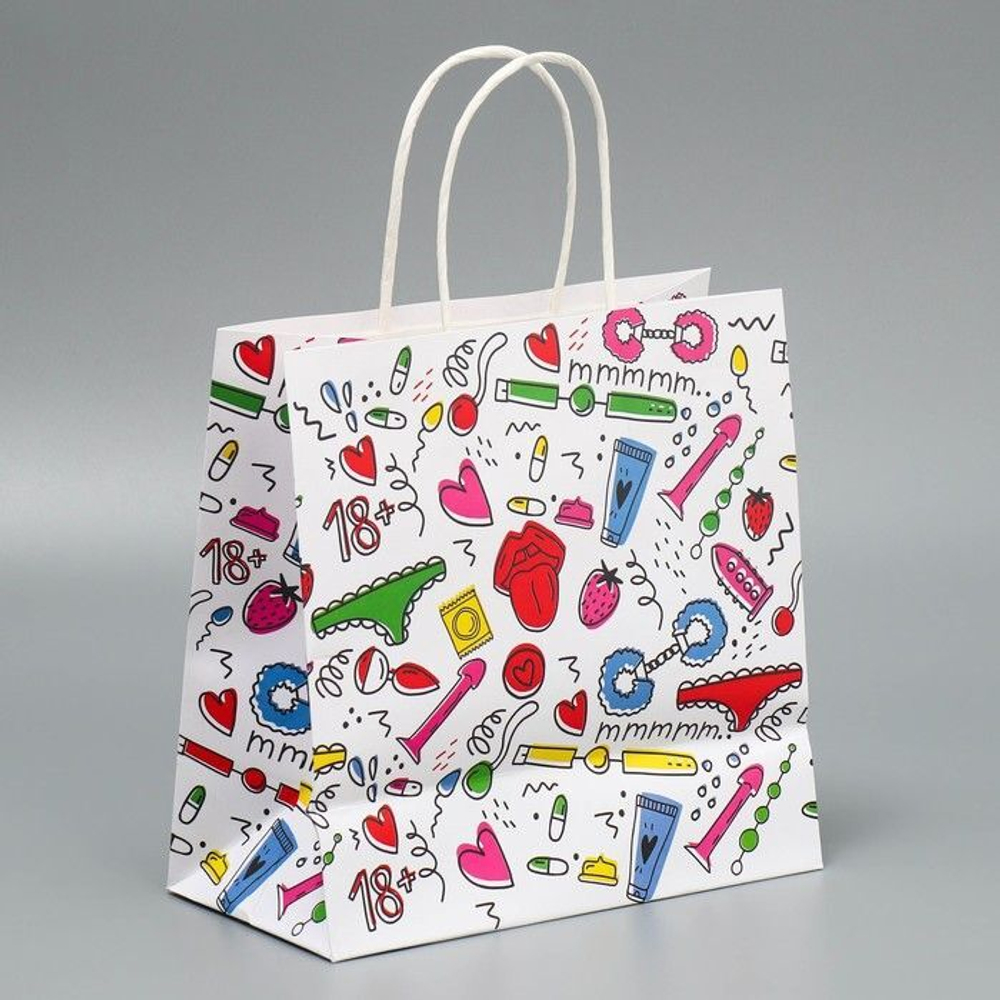 Подарочный крафтовый пакет«18» - 22×22×11 см. (Цвет: разноцветный)