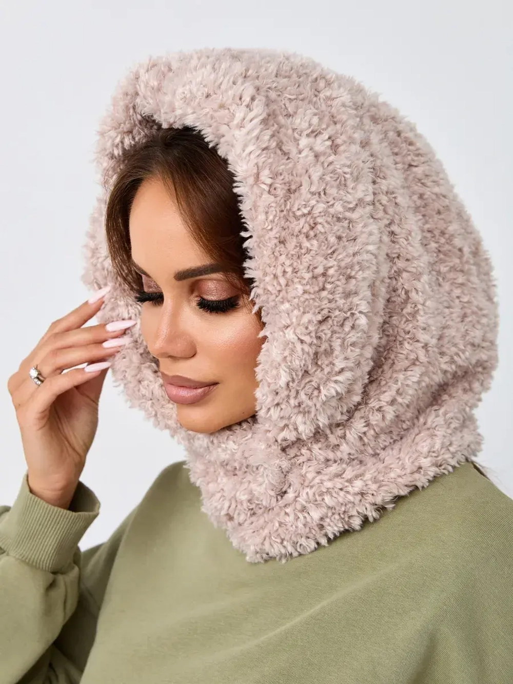 Капор зимний вязаный капюшон на флисе