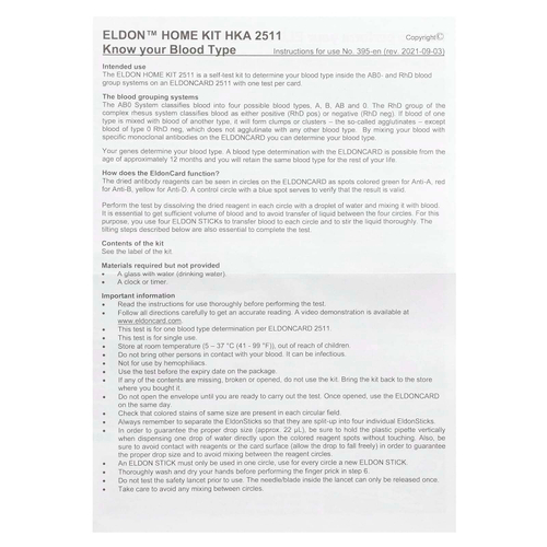 D'adamo, Eldon, Набор для определения типа крови, 1 набор для самостоятельного тестирования