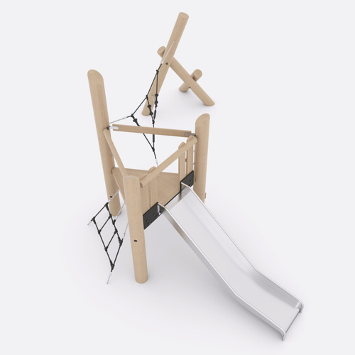 Игровой комплекс с горкой и сеткой из робинии