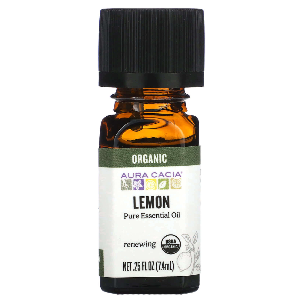 Aura Cacia, Чистое эфирное масло, органическое лимонное масло, 7,4 мл (0,25 жидк. унц.)