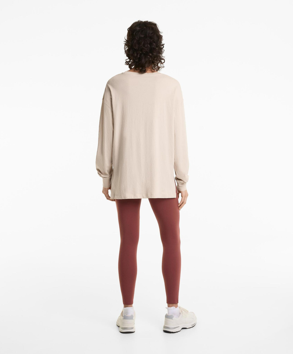 Oysho Длинная футболка из смесового хлопка, овсяный