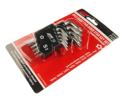 Набор ключей TORX ТS10-ТS50 пятилучевых Г-образных с отверстием 9 предметов JTC