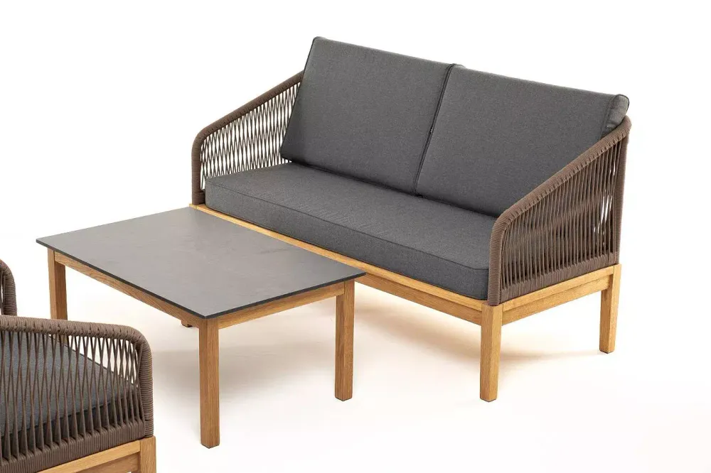 "Канны" лаунж-зона 4-местная из роупа со столиком "Канны" (серый гранит), основание дуб, роуп коричневый