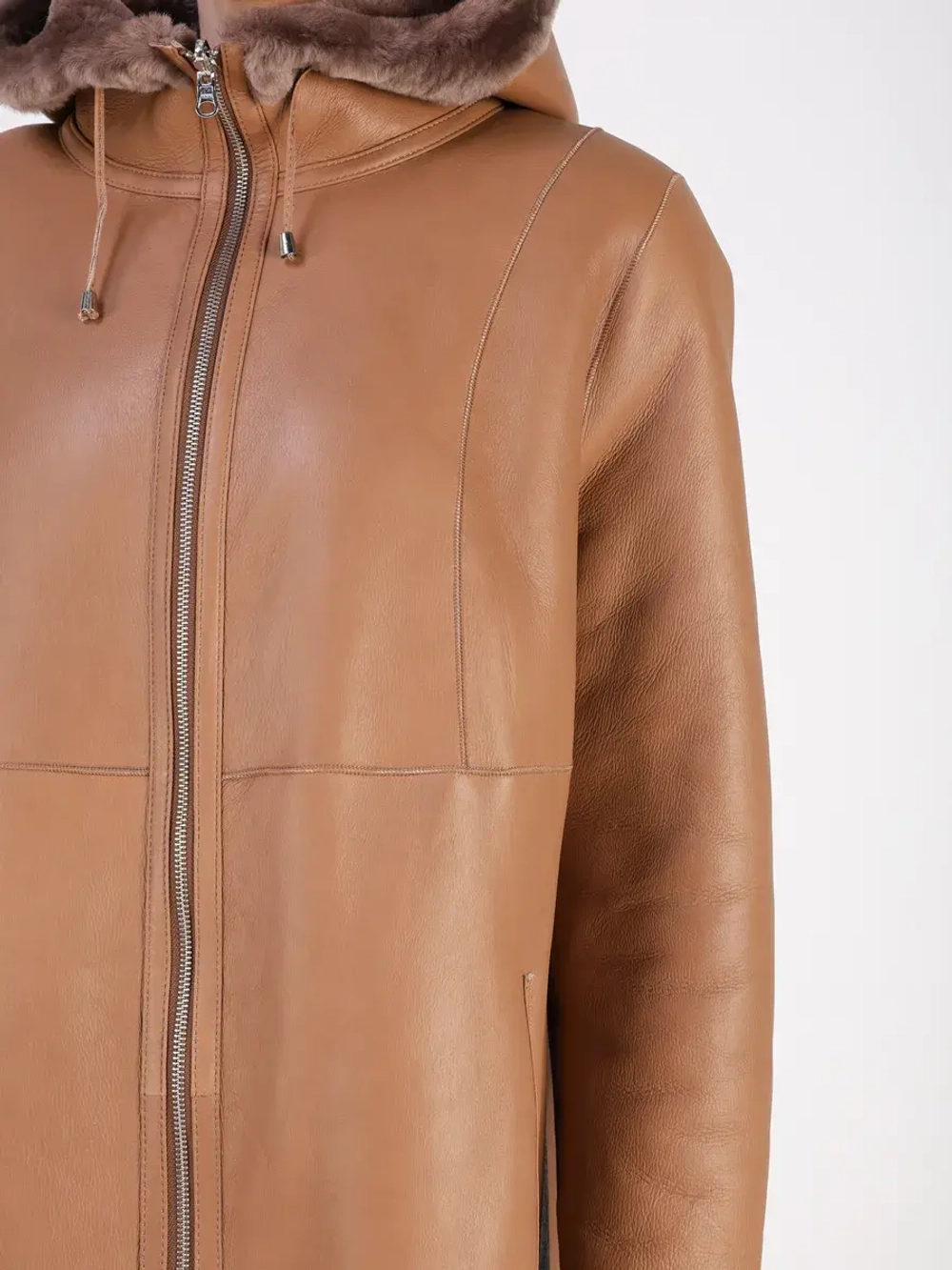 Дубленка зимняя двухсторонняя шуба с капюшоном