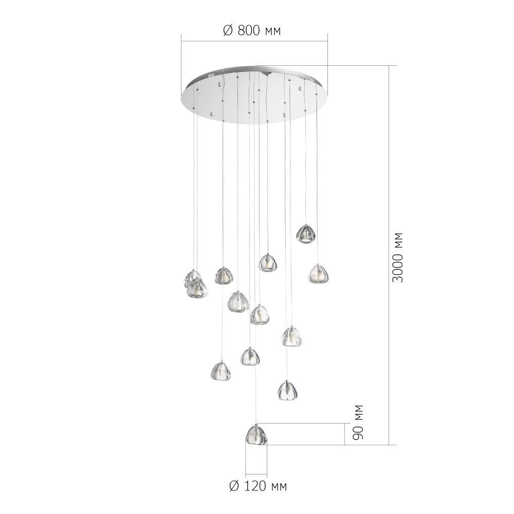 SL6017.101.13 Светильник подвесной ST-Luce Хром/Прозрачный с пузырьками воздуха LED 13*3W 3000K WATERFALL