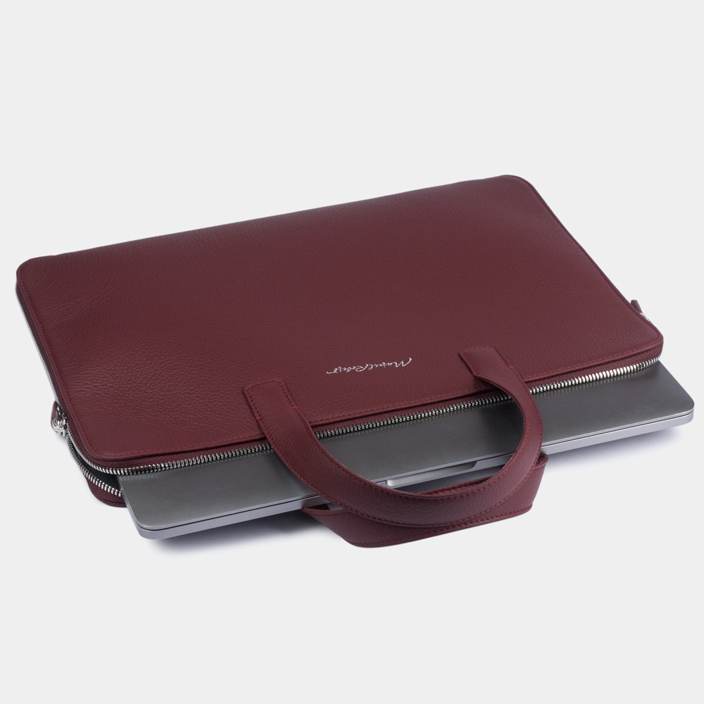Сумка для MacBook Pro 13 - 14 из кожи теленка, бордового цвета