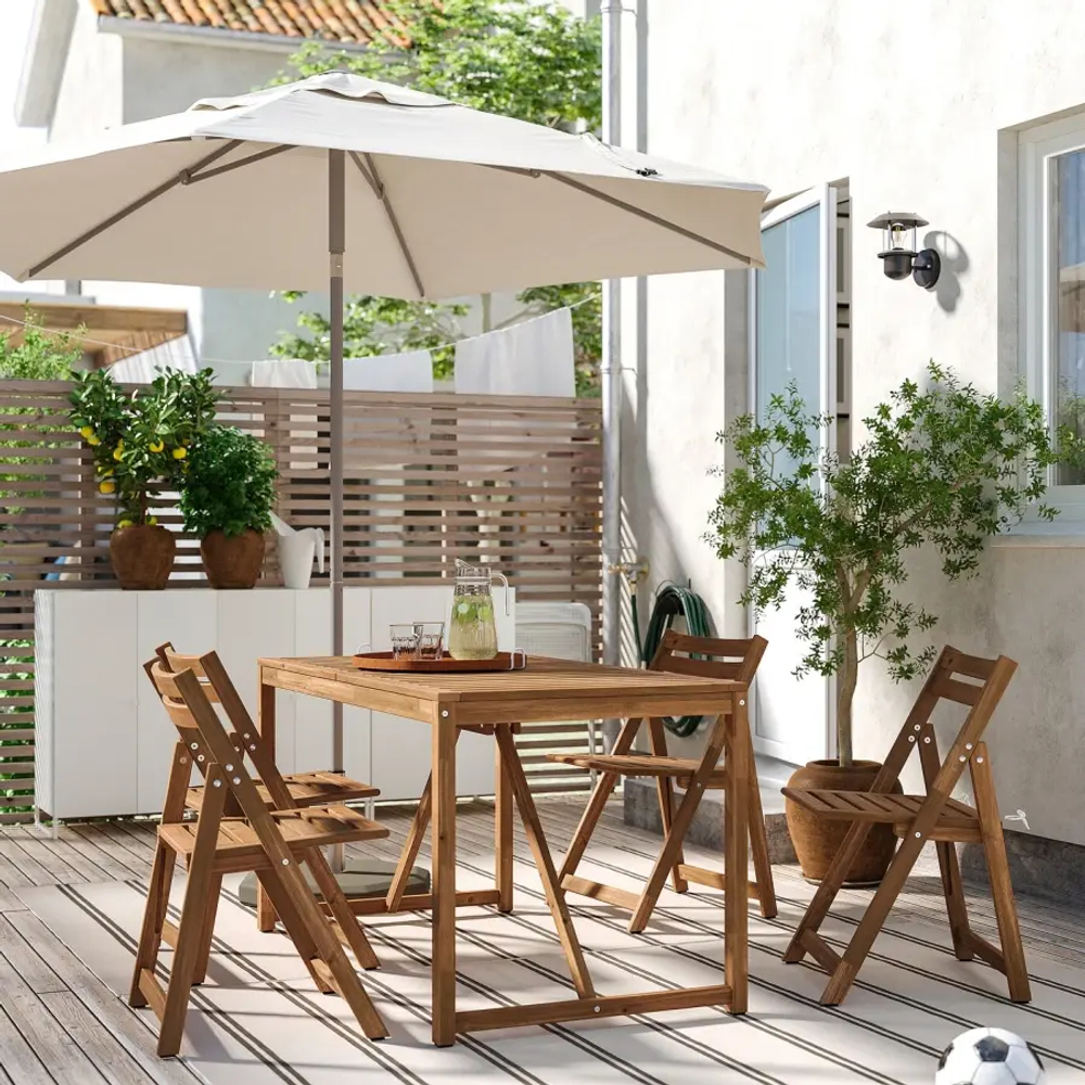 Стол + 4 складных садовых стула - IKEA NÄMMARÖ/NAMMARO/ НАММАРО ИКЕА, 67х66х7 см, коричневый