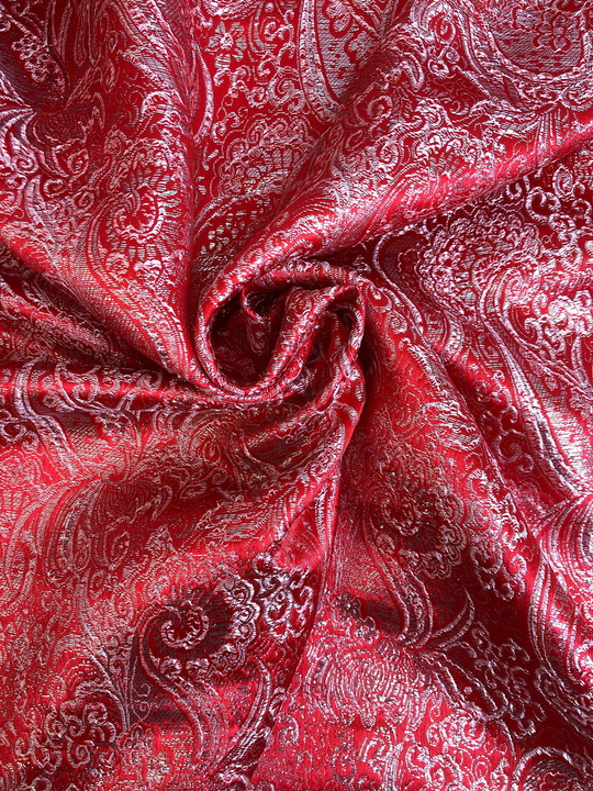 Парча жаккард огурцы, красный/серебро