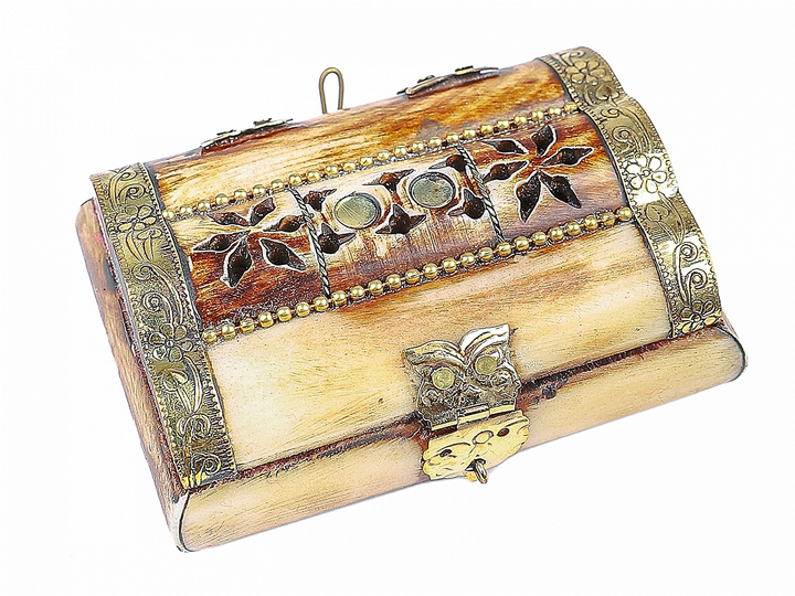 Шкатулка с инкрустацией кость латунь 9x6x4 см 462257