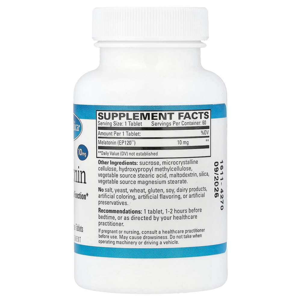 EuroMedica, мелатонин, 10 мг, 60 таблеток с длительным высвобождением