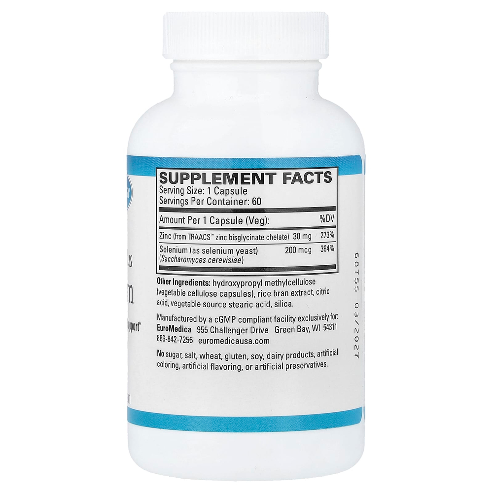 EuroMedica, цинк и селен, 60 капсул