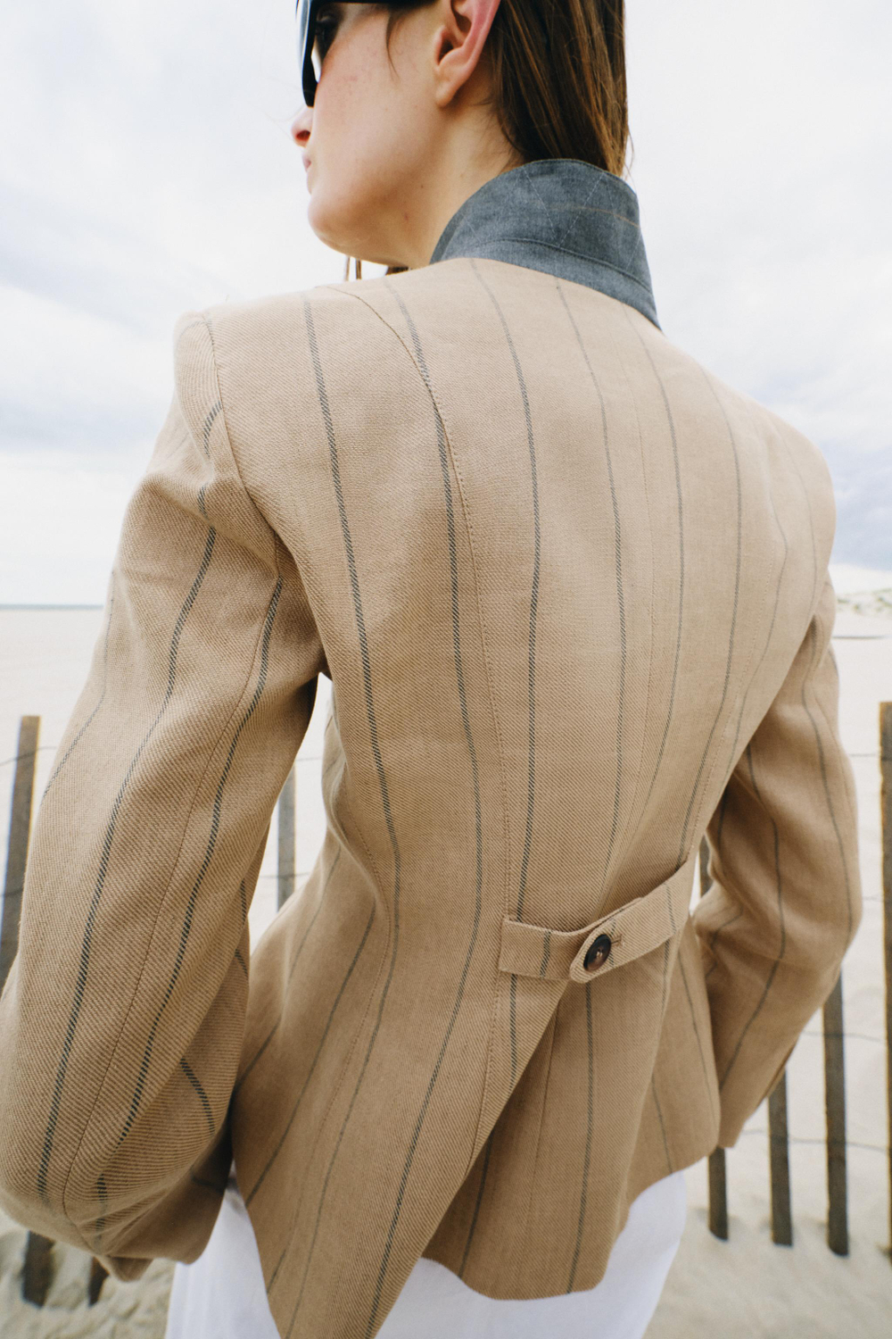 ZARA БЛЕЙЗЕР В ПОЛОСКУ ИЗ СМЕСОВОГО ЛЬНА — ZW COLLECTION, МЯГКИЙ КАШТАНОВЫЙ