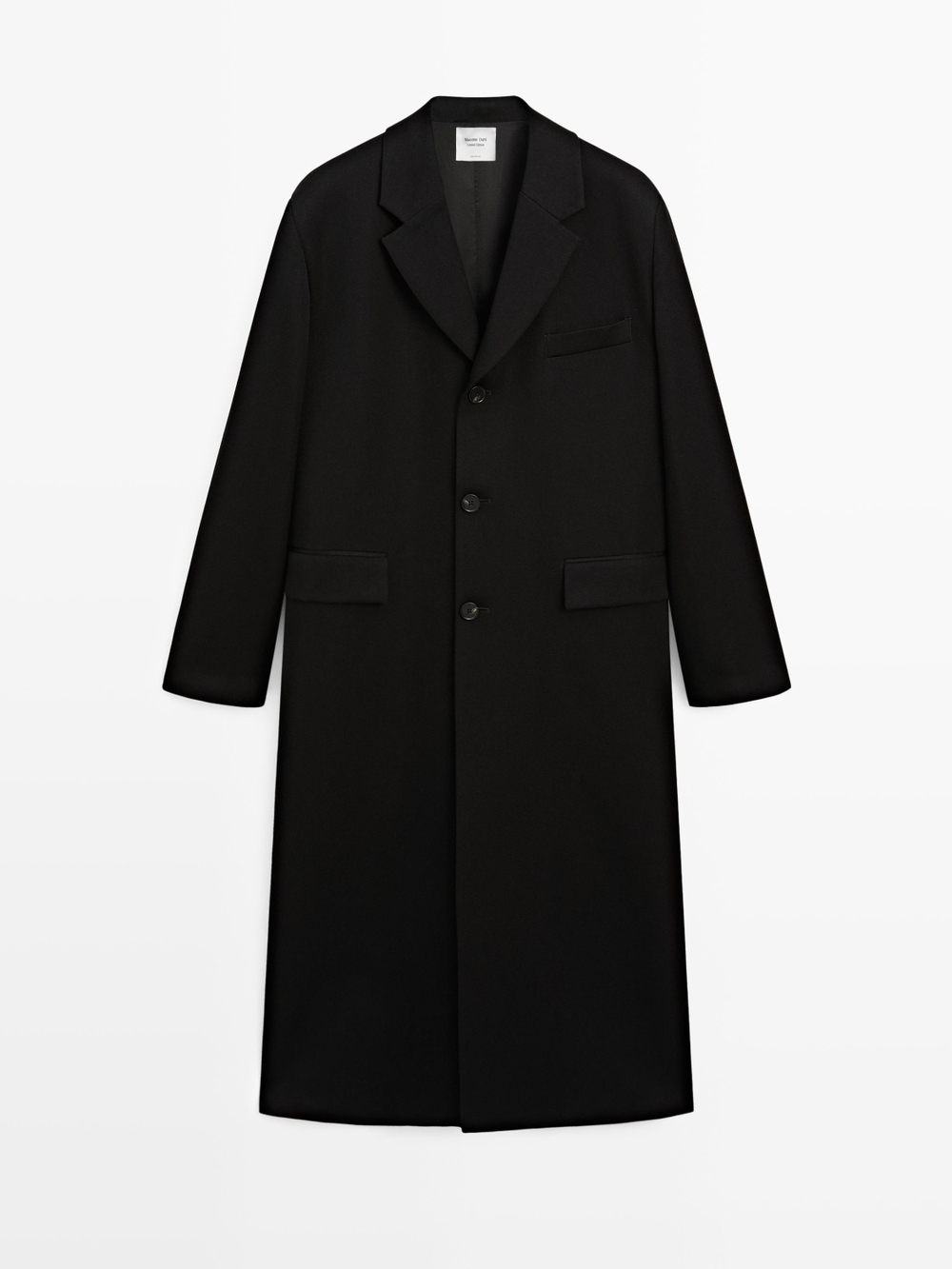 Massimo Dutti Длинное пальто из 100% шерсти - Limited Edition, черный