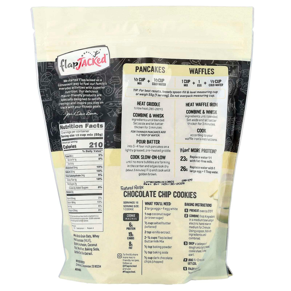 FlapJacked, протеиновая смесь для блинов и выпечки, пахта, 680 г (24 унции)