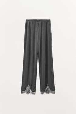 ZARA БРЮКИ POINTELLE С КРУЖЕВОМ, ТЕМНО-СЕРЫЙ