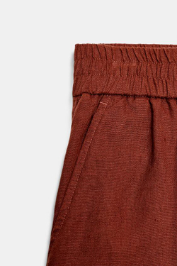 ZARA БЕРМУДЫ ИЗ СМЕСОВОГО ЛЬНА С ЭЛАСТИЧНЫМ ПОЯСОМ, МЕДНЫЙ