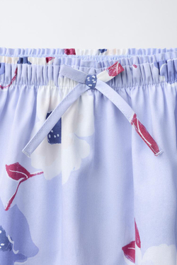 ZARA ЮБКА-ШОРТЫ С ЦВЕТОЧНЫМ ПРИНТОМ, ГОЛУБОЙ