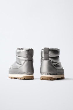ZARA НЕЙЛОНОВЫЕ ЗИМНИЕ БОТИНКИ, СЕРЕБРЯНЫЙ