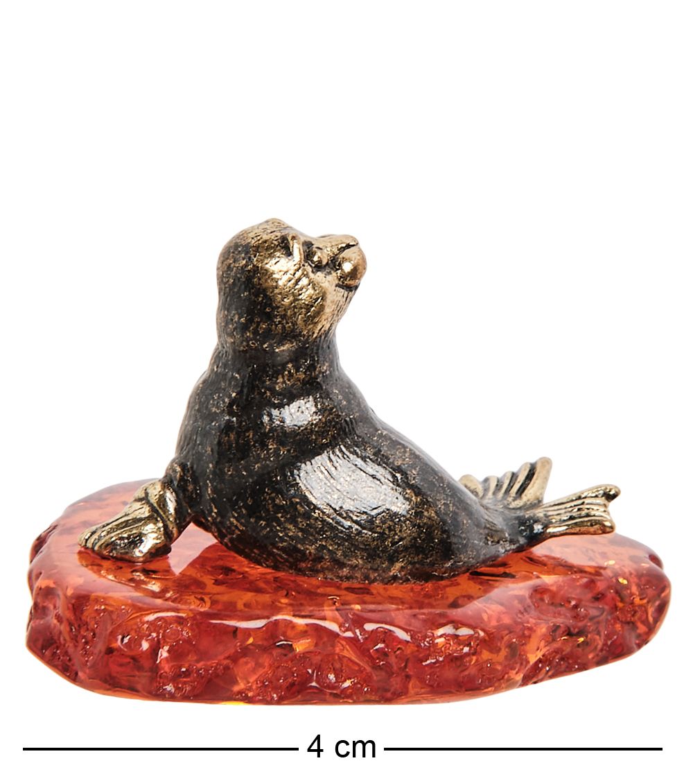 Народные промыслы AM- 582 Фигурка «Тюлень» (латунь, янтарь)
