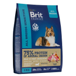 Корм для собак сухой BRIT PREMIUM "Dog Sensitive" для взрослых животных с чувствительным пищеварением, с ягнёнком и индейкой, 3 кг