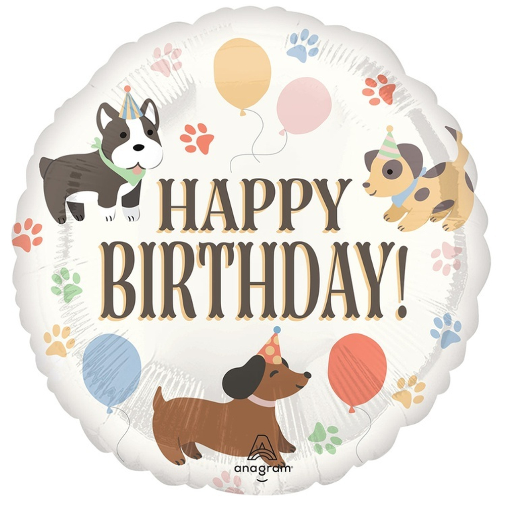 Фольгированный шар «Happy Birthday. Собачки в колпочках», 43 см/ 71 см