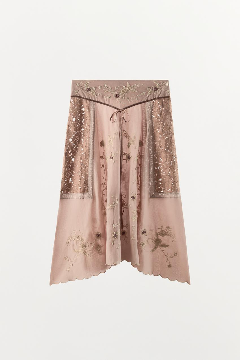 ZARA ЮБКА МИДИ С ВЫШИВКОЙ, ЦВЕТАМИ И БУСИНАМИ, РОЗОВАТЫЙ