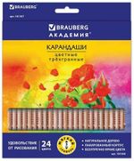 Карандаши цветные BRAUBERG "ЦВЕТЫ", 24 цвета, трехгранные заточенные, лакированное дерево, 181368