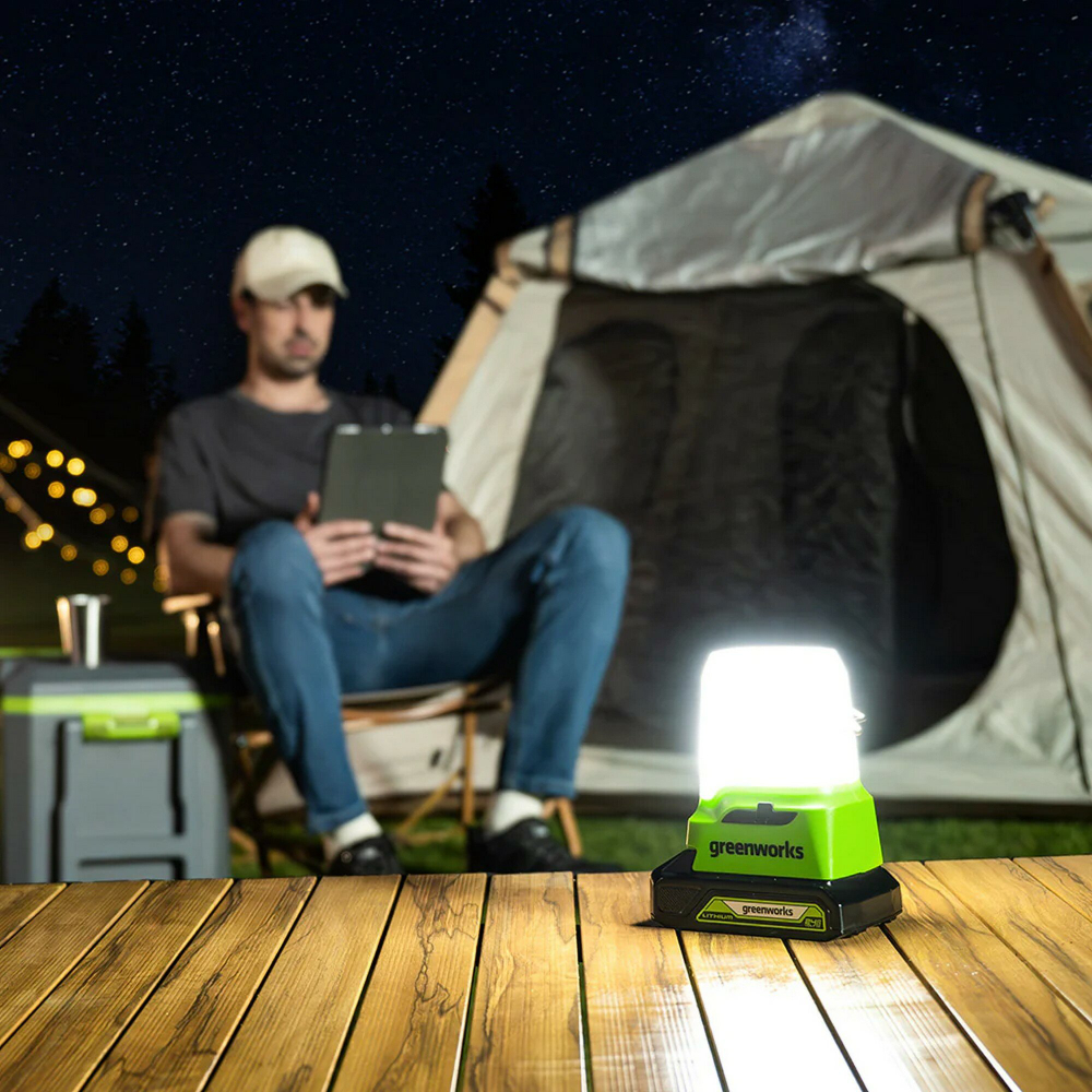 Фонарь аккум. GREENWORKS G24LA500 24В,500/300/100лм,два USB порта,без АКБ и ЗУ (3501007)