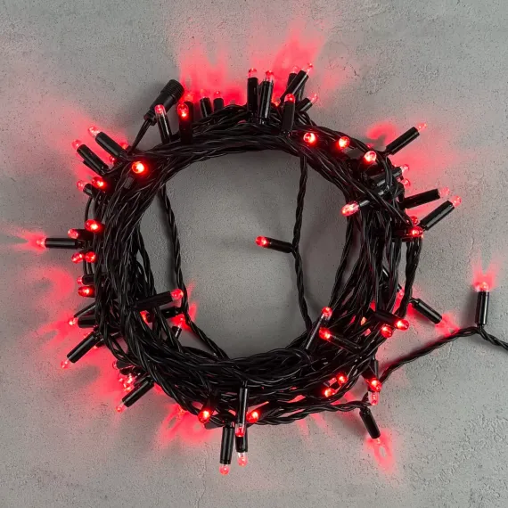 Светодиодная гирлянда с колпачком 100 красных LED ламп 10 м., 24В., черный провод ПВХ, IP65, LTC (PST100CAP-11-1R)