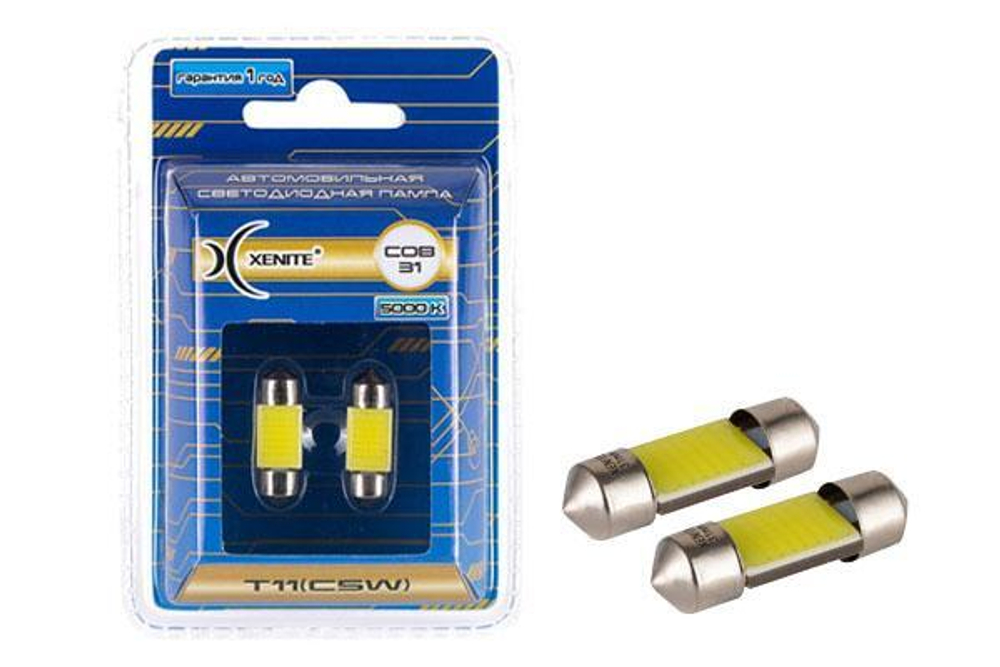 Лампа светодиодная 12V 5W салонный 31 мм белый COB 2 шт. блистер Xenite