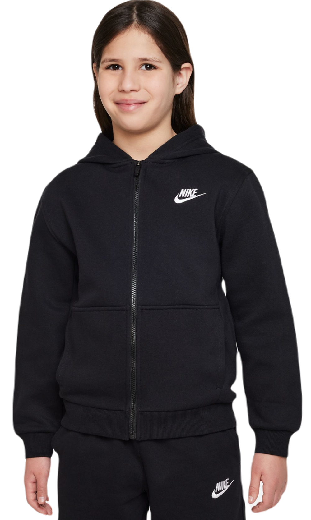 Кофта для девочки теннисная  Nike Club Fleece Full-Zip Hoodie - черный