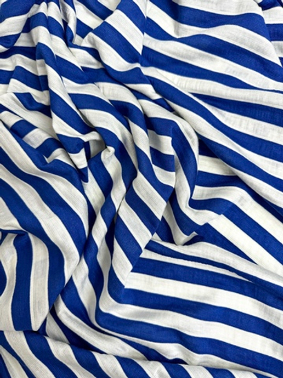 Трикотаж вискоза принт полоска молочный/василек VT#45