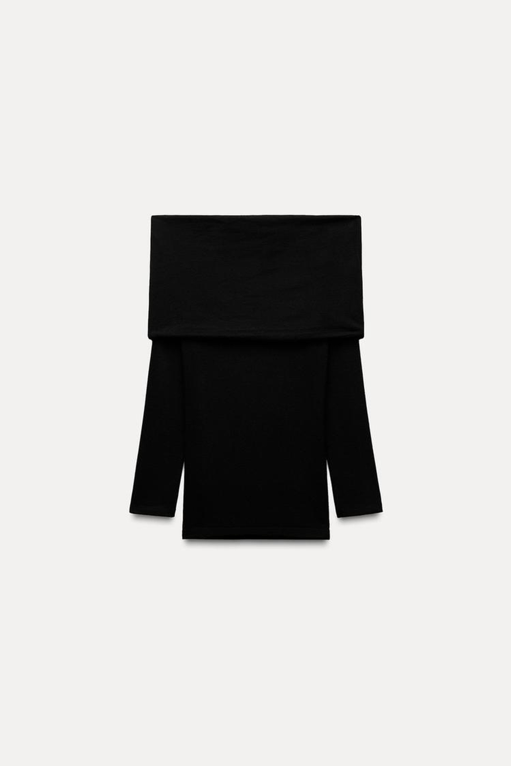 ZARA МЯГКИЙ ТОП БЕЗ БРЕТЕЛЕЙ СО СБОРКОЙ, ЧЕРНЫЙ