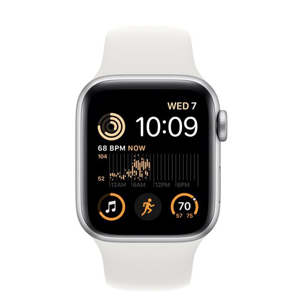 Умные часы Apple Watch Series SE Gen 2 40 мм из алюминия серебристого цвета, белый спортивный ремешок (S/M 130–180mm)