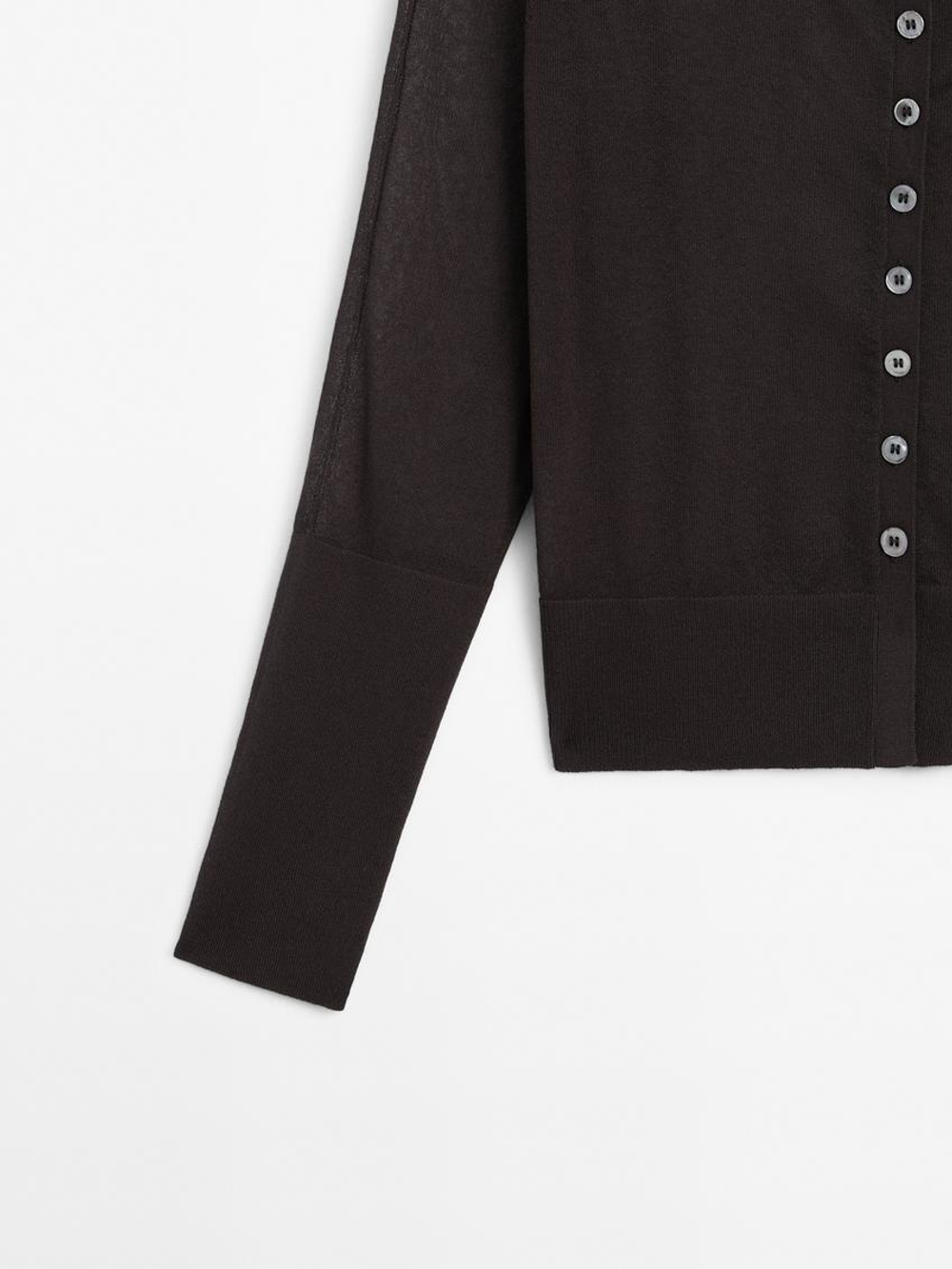 Massimo Dutti Кардиган из тонкой хлопчатобумажной смеси, шоколадно-коричневый