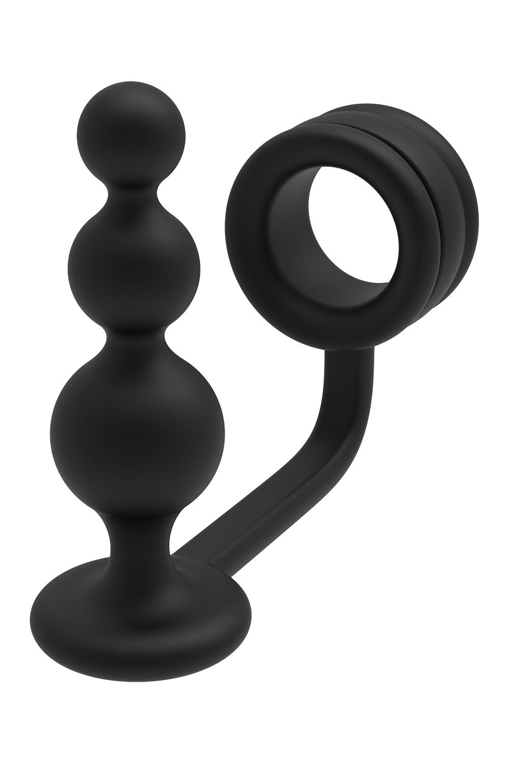 Черное эрекционное кольцо с анальной елочкой Cockring With Beaded Anal Plug