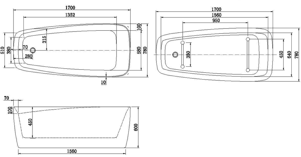 Акриловая ванна Aquanet Family Trend 170x78 90778-GW