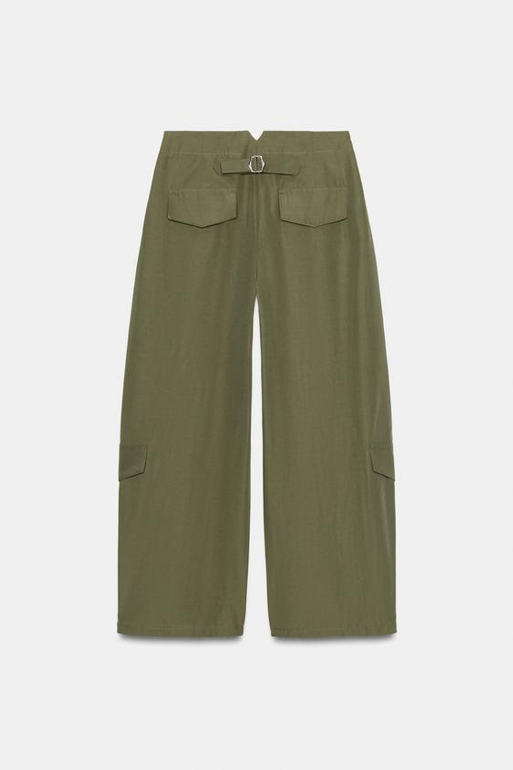 ZARA БРЮКИ С ЗАЩИПАМИ И ШЛЕВКОЙ НА СПИНКЕ, ХАКИ