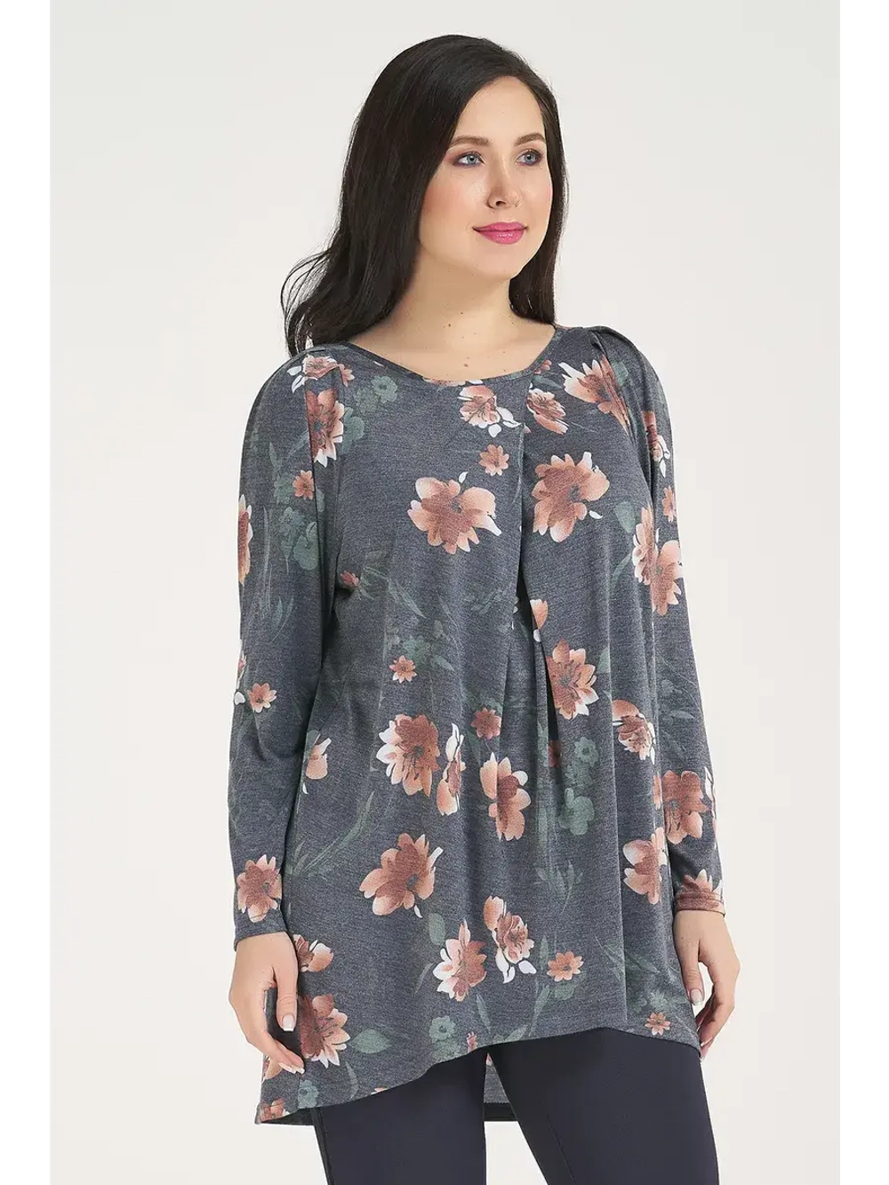 Туника кофточка с цветочным принтом