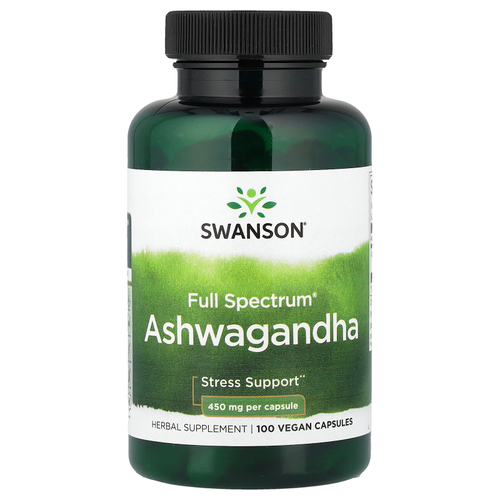 Swanson Vitamins, Full Spectrum®, ашваганда, 100 веганских капсул (450 мг в 1 капсуле)