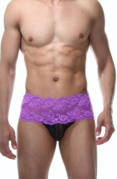 Мужские фиолетово-черные трусы с пикантной шнуровкой (Размер: L-XL) (Цвет: фиолетовый с черным)