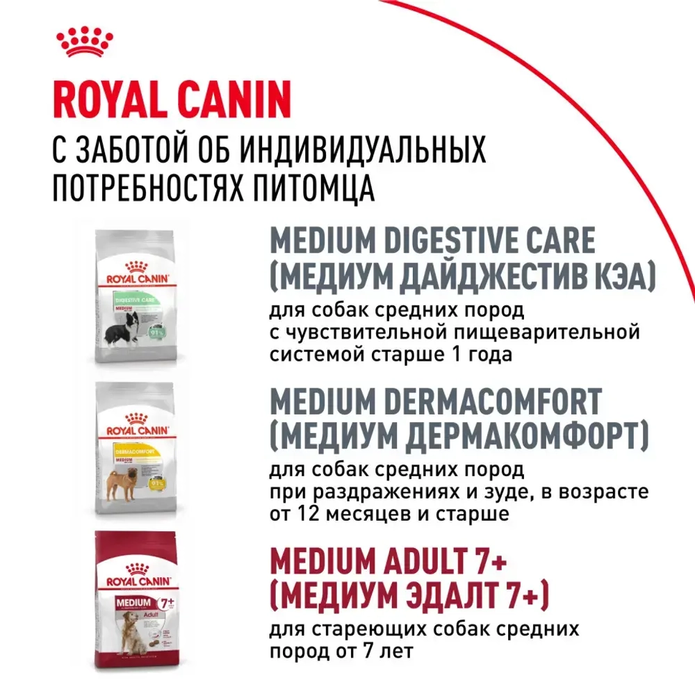 Royal canin medium adult сухой корм для взрослых собак средних пород от 12 месяцев до 7 лет, со свининой - 3 кг