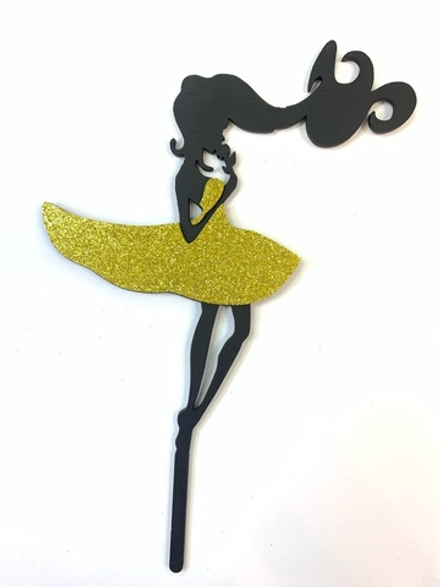 Топпер деревянный "Девушка в платье" золото