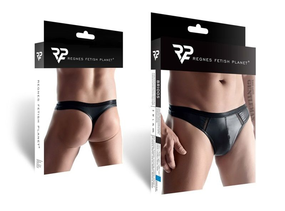 Трусы-стринги wetlook с сетчатыми вставками (Размер: XXL) (Цвет: черный)