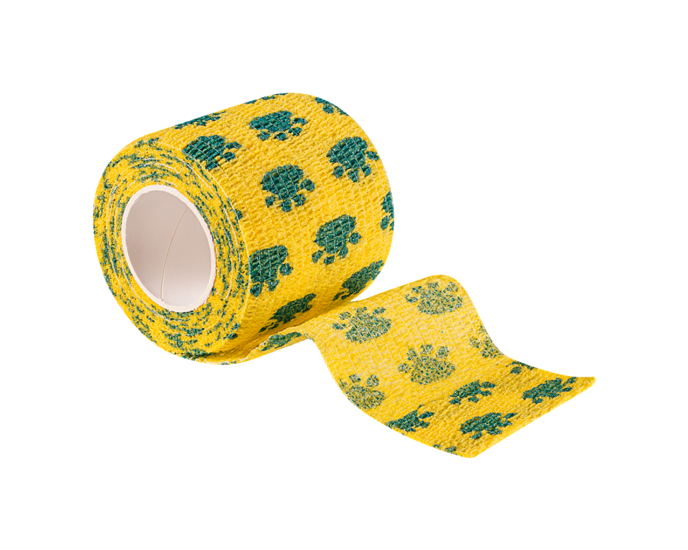 Бинт VETЗАБОТА самофиксирующийся для животных - желтый с лапками - 5*450 см