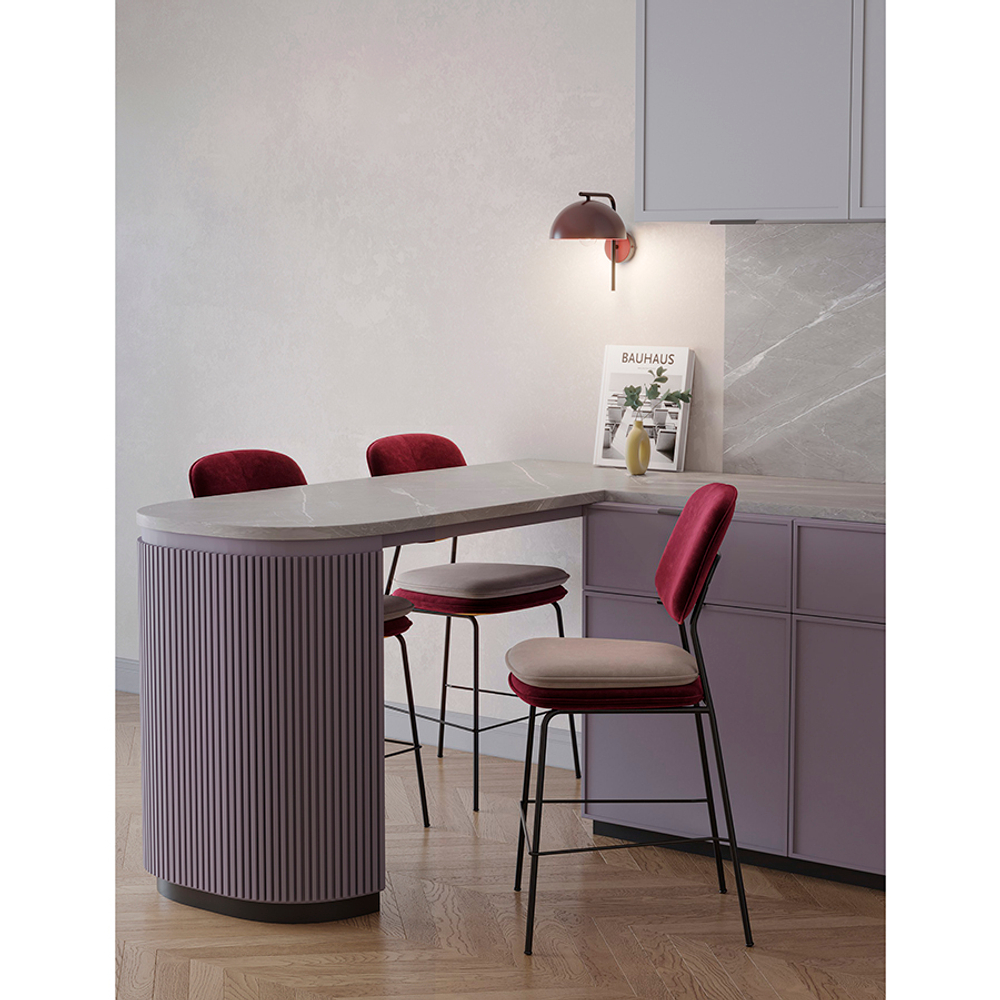 Стул полубарный с контрастным кантом pea, велюр, бордовый/бежевый