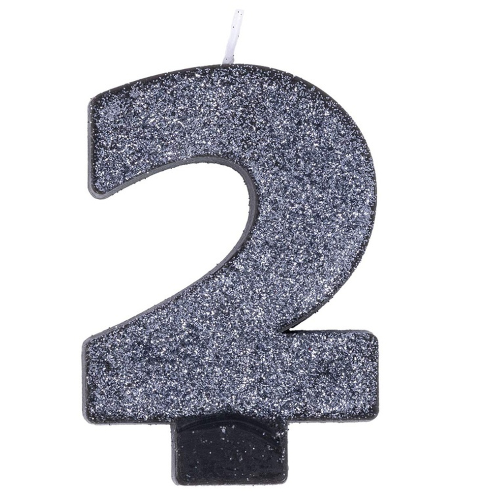 Свечи-цифры на торт в черном цвете с глиттером 8 см