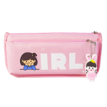 Пенал - косметичка Alingar, ткань, молния, боковой карман, брелок, 95 х 200 х 60 мм, "Girl", ассорти (розовый и голубой), рисунок девочка