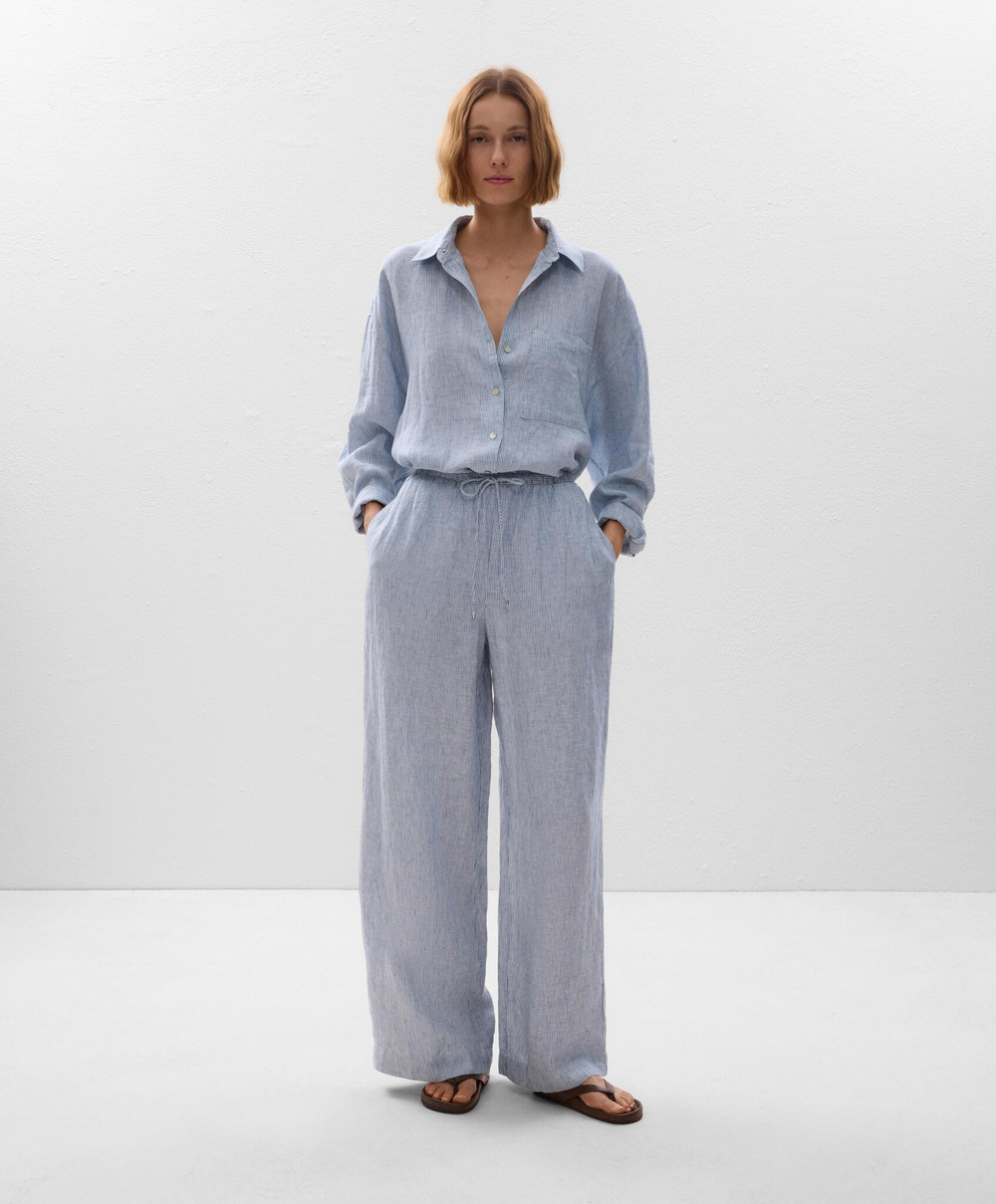 Oysho Рубашка свободного кроя из 100% льна, голубой